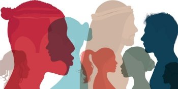 Silhouette profile group of men and women of diverse cultures. Concept of racial equality and anti-racism. Diversity multi-ethnic people. Multicultural and multiracial society. Friendship