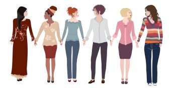 Isolated group of multicultural and multi-ethnic women holding hands. Diversity women. Female social network community. Racial equality. Allyship. Empowerment. Colleagues. Teamwork