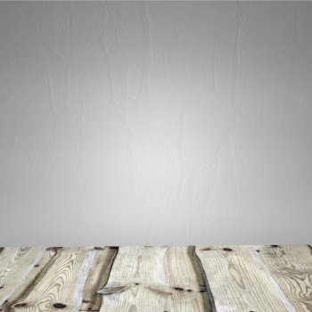 Wooden deck table on green grunge background 