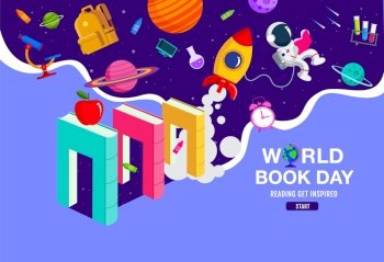 World book day, reading Imagination
, back to school, template banner, concept vector illustration