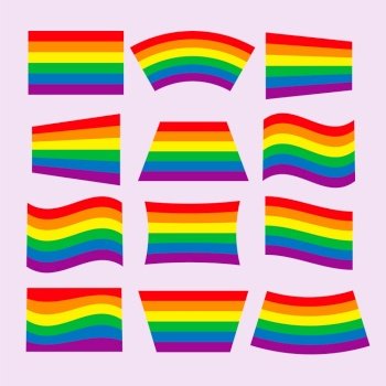 Pride LGBTQ Flag set, Gay Pride Month, rainbow colors, Flat design signs isolated