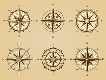 Wind rose. Nautical marine travel symbols for ancient ocean navigation map vector retro symbols. Illustration west and south, north and east direct. Wind rose. Nautical marine travel symbols for ancient ocean navigation map vector retro symbols