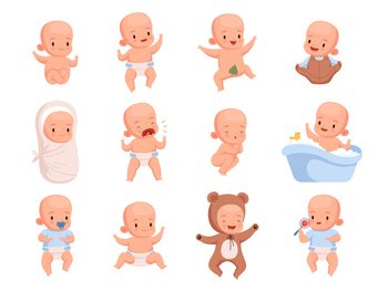 New born babies. Sleeping infant childrens smile cute little characters nowaday vector illustrations. Infant and newborn baby, child smiling. New born babies. Sleeping infant childrens smile cute little characters nowaday vector illustrations