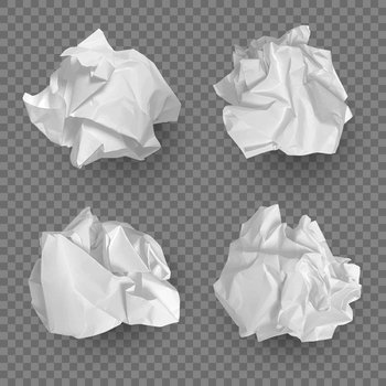 Crumpled paper balls. Realistic garbage bad idea symbols crushed piece of papers decent vector templates collection. Crumpled textured rubbish, damaged crumbled paper illustration. Crumpled paper balls. Realistic garbage bad idea symbols crushed piece of papers decent vector templates collection