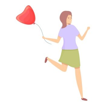 Girl with heart balloon icon cartoon vector. Cute love. Sweet gift. Girl with heart balloon icon cartoon vector. Cute love