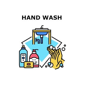Hand Washing Vector Icon Concept. Hand Washing With Soap And Disinfectant Healthcare Liquid, Wellness Protection Procedure For Safe Health From Infection And Bacteria Color Illustration. Hand Washing Vector Concept Color Illustration