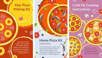 Ingredients for cooking italian dishes at home, handmade pizza set for kids. Vegetables and dough, order service and practice culinary art. Preparing dinner and hawaiian taste. Vector in flat style. Handmade pizza kid, ingredienrs for cooking home