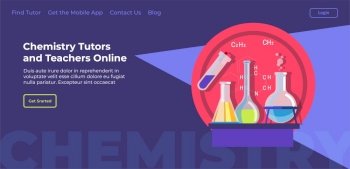 Teachers and tutors online, chemistry lessons and private classes in internet. Professional help with discipline in school or university. Website or webpage template, landing page flat vector. Chemistry teachers and tutors online, website page