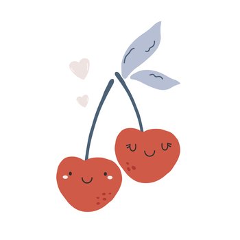 Vector illustration with funny sweet cherry characters. Fruit poster design. Vector illustration with funny sweet cherry characters