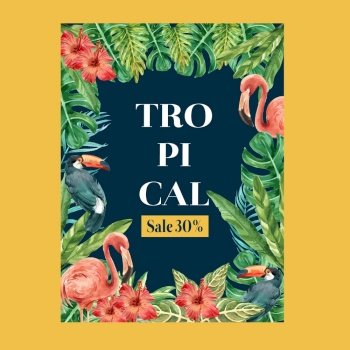 Tropical poster template watercolor