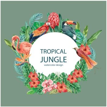 Tropical wreath template watercolor