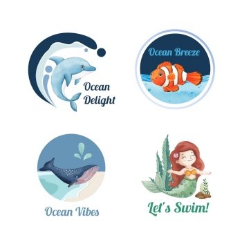 Logo design with ocean delighted concept,watercolor style

