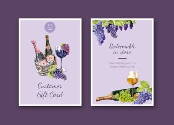 Thank you card template with wine farm concept design for greeting and anniversary watercolor vector illustration.
