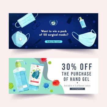 Twitter ad design with watercolor painting of washing gel illustration.