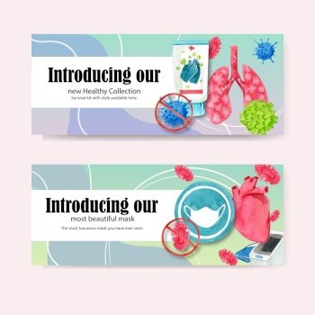 Medical twitter ad decorated with watercolor painting of lungs, pressure monitor illustration.