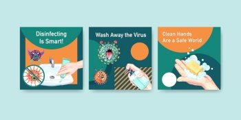 Hand sanitizer ads template design with protect and safety about Coronavirus and bateria