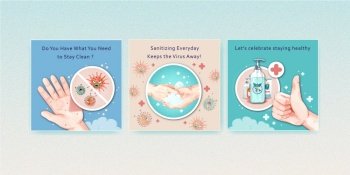 Hand sanitizer ads template design with protect and safety about Coronavirus and bateria