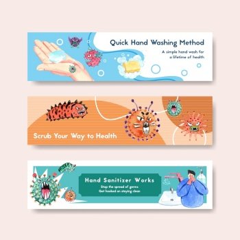 Hand sanitizer banner design with details about Coronavirus and bateria