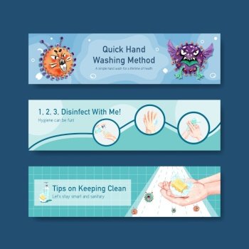 Hand sanitizer banner design with details about Coronavirus and bateria