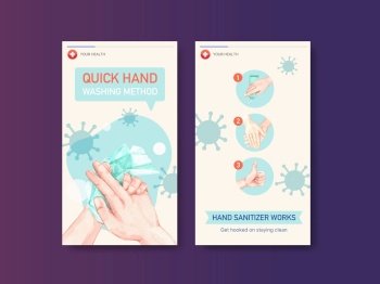 Hand sanitizer instagram template design with protect and safety about Coronavirus and bateria
