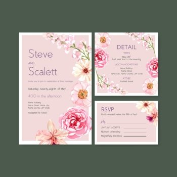 Summer flower concept design for wedding card template watercolor vector illustration
