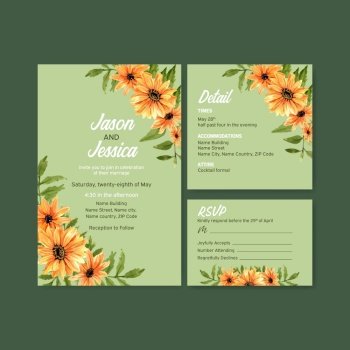 Summer flower concept design for wedding card template watercolor vector illustration
