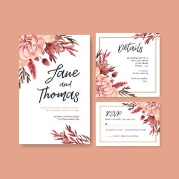 Wedding card with autumn flower concept design for  template and invitation card watercolor  illustration.
