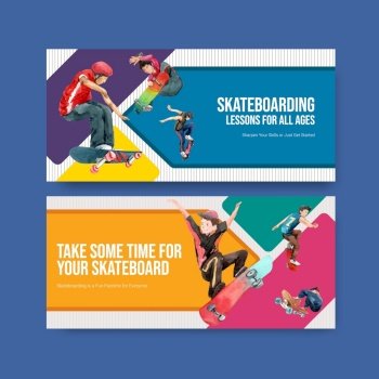 Billboard template with skateboard design concept for advertise and marketing watercolor vector illustration.
