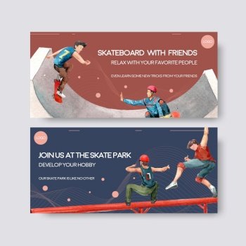 Billboard template with skateboard design concept for advertise and marketing watercolor vector illustration.
