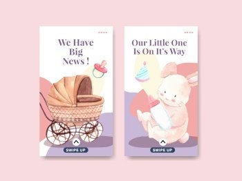 Instagram template with baby shower design concept for social media and marketing watercolor vector illustration.
