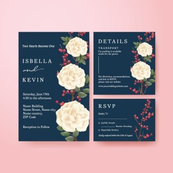Wedding card tempalte with red navy wedding concept,watercolor style
