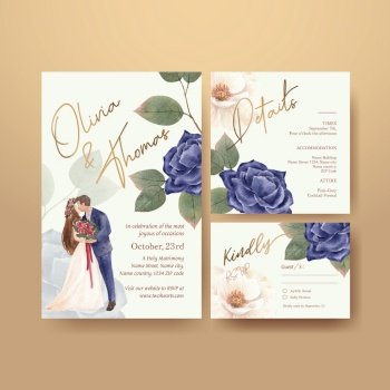 Wedding card tempalte with red navy wedding concept,watercolor style
