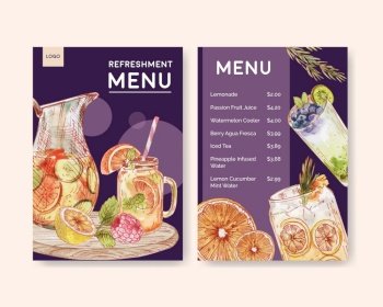 Menu template with refreshment drinks concept,watercolor style
