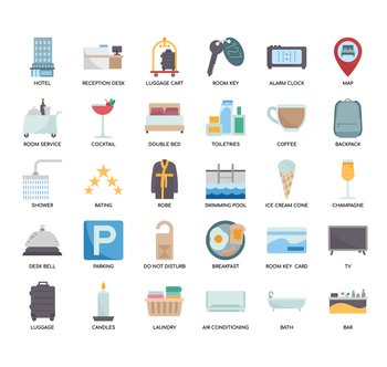 Set of hotel thin line icons for any web and app project.