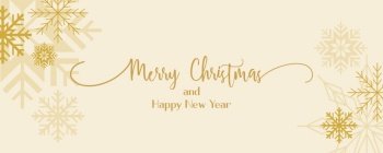 Gold Holiday banner, winter landscape Christmas greeting