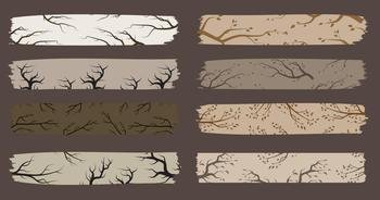 Set of washi tape tree branch design illustration