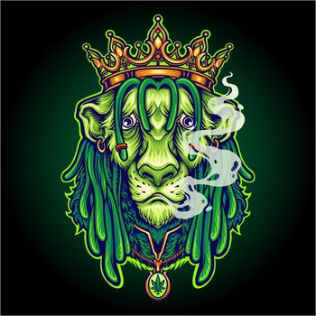 Funky lion king crown with weed smoke vector illustrations for your work logo, merchandise t-shirt, stickers and label designs, poster, greeting cards advertising business company or brands