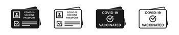Vaccine passport icon set. Vaccine certificate card. 