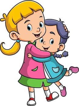 The two sister is hugging together with the happy expression 