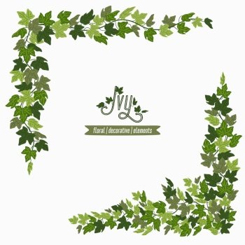 Ivy corners, green vines decorative frame or design elements isolated on white background. Vector illustration in flat cartoon style. Ivy corners, green vines decorative frame or design elements isolated on white background. Vector illustration in flat cartoon style.