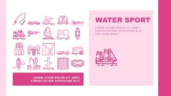 Water Sports Active Occupation Landing Web Page Header Banner Template Vector Kayak And Sap Board, Freediving Pool And Swimming, Volleyball And Basketball Water Sports, Fishing And Illustration. Water Sports Active Occupation Landing Header Vector