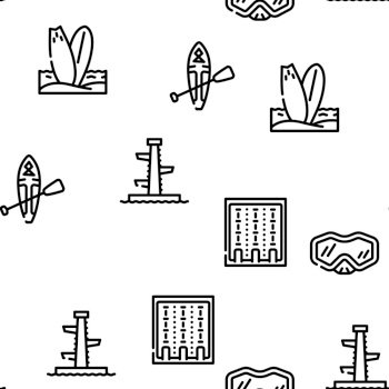 Water Sports Active Occupation Vector Seamless Pattern Thin Line Illustration. Water Sports Active Occupation Vector Seamless Pattern