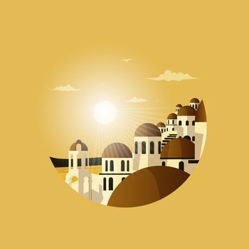 Sunset Santorini Greece Aegean Sea Vacation Travel Tour Circle Emblem