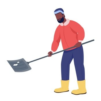 Man shoveling snow semi flat color vector character. Posing figure. Full body person on white. Winter season isolated modern cartoon style illustration for graphic design and animation. Man shoveling snow semi flat color vector character