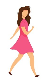 Stylish woman walking semi flat color vector character. Moving figure. Full body person on white. Outside activity isolated modern cartoon style illustration for graphic design and animation. Stylish woman walking semi flat color vector character