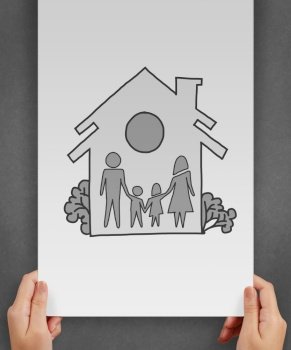 hand draw family and house as insurance concept 