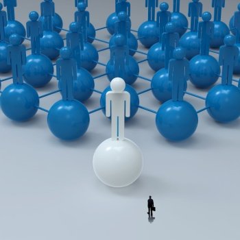 businessman walking 3d white  human social network and leadership as concept 