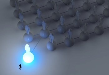 businessman walking 3d light growing human social network and leadership as concept 