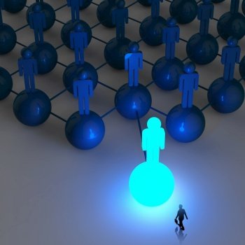 businessman walking 3d light growing human social network and leadership as concept