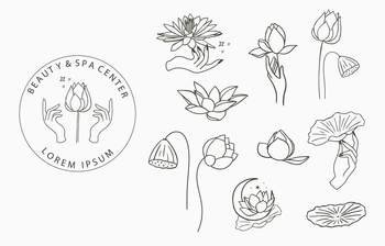 Black lotus flower outline Vector illustration for icon,sticker,printable and tattoo beauty